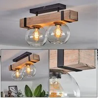 hofstein Deckenleuchte Deckenlampe aus Metall/Holz/Glas in Schwarz/Natur/Klar, ohne Leuchtmittel, mit Glasschirmen (15 cm), 2x E27, ohne Leuchtmittel
