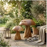 LebensWohnArt Dekoobjekt 2er Set Teak-Deko-Pilze JAMUR 35cm natürliche Holzdeko Garten