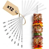 BIG-PAN Grillbesteck-Set BBQ Set 12-teilig – Edelstahl Grillspieße 600 mm Schaschlikspieße