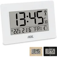ADE Funktischuhr Digital,Tischuhr & Wanduhr mit XXL-Display, Thermometer Funkuhr mit Datum, Wochentag & Mondphasen, inkl. 2 AA Batterien