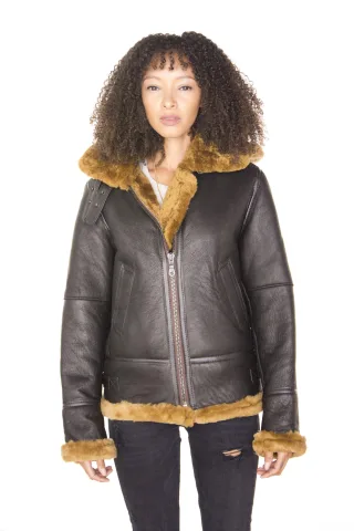 Damen-Fliegende Lederjacke aus Schaffell mit Kapuze – Palermo