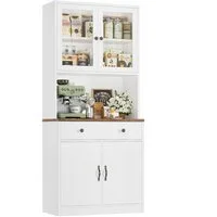 HOMECHO Küchenbuffet 180cm Küchenschrank Weiß mit Arbeitsplatte, 4 Türen, 2 Schubladen