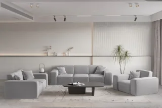 Sofaset Designersofa CELES PREMIUM 3-2-1 in Stoff Opera Velvet Hellgrau