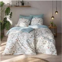 Estella Bettwäsche Estella Bio Mako Satin Bettwäsche 135x200 Leia azur Blüten Ranken, Bio Baumwolle, 2 teilig, für Sommer und Winter
