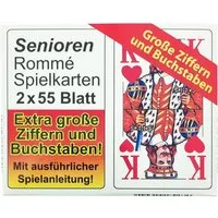 Global Partner Spielesammlung Rommé Karten Großdruck, 2 x 55 Blatt, Rot/Blau, Gesellschaftsspiel, Kartenspiel, Extra Große Ziffern und Buchstaben.