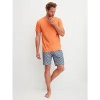 CALIDA Shorty Relax Imprint 4 (2 tlg) mit V-Ausschnitt und kurzen Ärmeln, Hose gemustert