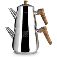 SERENK Teekanne Serenk Türkische Teekanne Caydanlik 3 L Induktion Edelstahl, 3 l, (4-St)