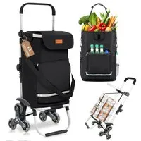 Sekey Einkaufstrolley Klappbarer Einkaufswagen mit Kühlfach, Treppensteiger Trolley 3 in 1, 42 l, Faltbarer Einkaufswagen inkl. Einkaufschip und Spanngurt