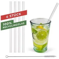 CEPEWA Trinkhalme 4 Stück Strohhalme aus Glas Trinkhalme 20cm mit Reinigungsbürste Trink