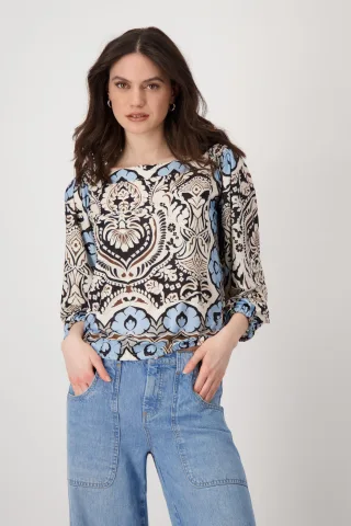 monari - Carmenbluse mit Ornamentmuster schwarz gemustert - Gr. - 46