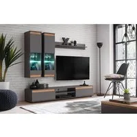 ASM-Moebel Wohnwand Anbauwand Wohnwand Schrankwand MODO mit Led Beleuchtung, Mit Led Beleuchtung