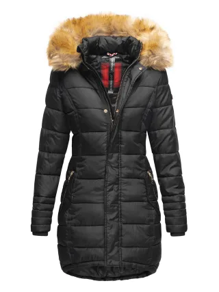 Navahoo Damen Winterjacke Papaya – Figurbetont, Warm & Mit Abnehmbarem Kunstfellkragen