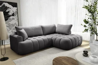 Ecksofa mit Schlaffunktion NANTES Sofa in Stoff Soft Graphit Ottomane Rechts