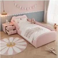 Flieks Polsterbett, Kinderbett Einzelbett 90x200cm Bärenform-Kopfteil mit Nachttisch
