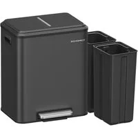 SONGMICS Mülleimer Abfalleimer, Inneneimer, Stahl, Softclose-Deckel, 30L, Küche, Mülltrennsystem 2 x 15 L, 2 Fächer für Recycling und Restmüll
