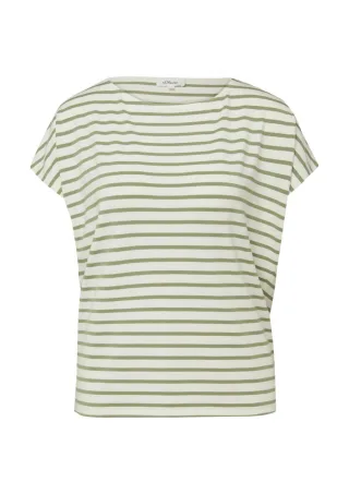 s.Oliver Red Label - T-Shirt aus Viskosemix grün/weiß - Gr. - 42