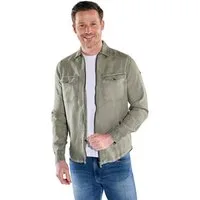 Engbers Langarmhemd Herren Leinen Overshirt mit Zipper, Oliv