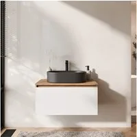 Planetmöbel Waschtisch-Set ARISA Waschtisch 80 cm mit Waschbecken 55 cm, (Waschtischunterschrank für Gäste WC & Bad, mit Waschbecken 55 cm), Schublade mit Soft-Close