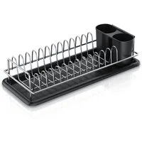 Arendo Geschirrständer Abtropfgestell, platzsparend, kompakt, 12 Tellerhalter, Besteckhalter, Edelstahl, Abtropfschale, rostfrei, robust, einfache Montage