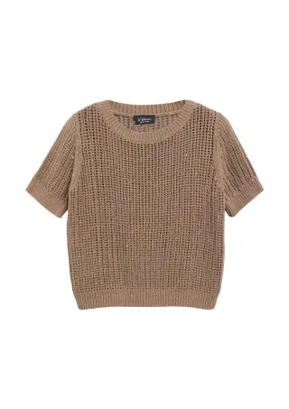 s.Oliver BLACK LABEL - Kurzarm-Strickpullover braun - Gr. - 38