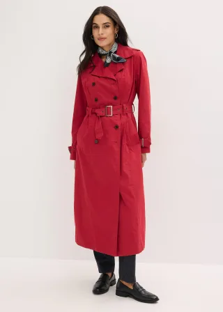 bonprix Long-Trenchcoat mit Taillengürtel, rot, Gr.46, Modischer Trenchcoat mit Gürtel, aus 100% Baumwolle