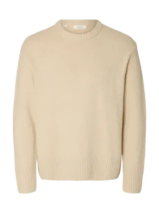 selected men - SLMALEX LS KNIT RLX CREW NECK NOOS Oatmeal - Gr. - L