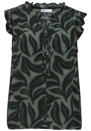 Street One - Blusentop mit Split Neck und Rüschen deep bound green - Gr. - 38