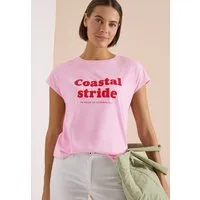 CECIL Kurzarmshirt Sommershirt mit Boatneck und Wording Print
