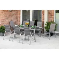 MERXX Garten-Essgruppe Amalfi di lusso, (9-tlg), 8 Stapelsessel, Hochlehner mit ausziehbarem Tisch,Gewicht Tisch 52,6kg