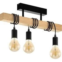 EGLO Deckenleuchte TOWNSHEND Deckenlampe, Holz, Stahl, Retro, Industrial, Wickeltechnik, ohne Leuchtmittel, Wohnzimmer, Esszimmer, 3-flammig, schwarz, braun, 55x10,5x26,5cm