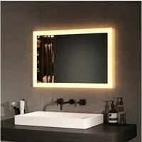 EMKE Badspiegel Badezimmerspiegel LED Badspiegel mit beleuchtung Wandspiegel (Vertikal und Horizontal möglich, Wandschalter), mit Warmweiß Licht 3000K IP44, ohne Stauraum