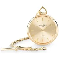 Hermann Jäckle Taschenuhr Dresden II Vergoldet, Quarzwerk, 40 mm, Mineralglas, mit Kette & Etui, – Ideal für Westen- oder Sackotaschen