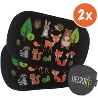 HECKBO Sonnenschutz 2X Auto Sonnenblende mit 8 Saugnäpfen - Waldtiere Tiere Motiv