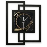 Kreative Feder Wanduhr Design-Wanduhr „Black & Gold Waves“ in modernem Metallic-Look (ohne Ticken, Funk- oder Quarzuhrwerk, elegant, außergewöhnlich, modern)