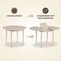 Skye Decor Esstisch Viola, Funktional Tisch mit ausziehbarer Tischplatte, Rund, Platzsparend
