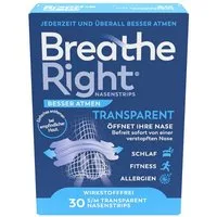 Besser Atmen Breathe Right® Nasenpflaster Nasenstrip transparent (1x30St, 30 St), öffnen die Nase für ein leichteres Atmen