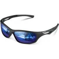 LuxusKollektion Sportbrille Sonnenbrille Herren Polarisiert Tr90 Black Matte Frame With Blue Lens