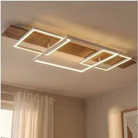 GLOBO LIGHTING LED Deckenleuchte, LED-Leuchtmittel fest verbaut, Warmweiß, LED Deckenleuchte Metall Holzoptik weiß Dimmbar Memoryfunktion L 95 cm