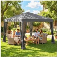 Outsunny Faltpavillon mit Tragetasche, mit 4 Seitenteilen, (Pavillon, Gartenzelt), für Garten, Balkon, Hellgrau