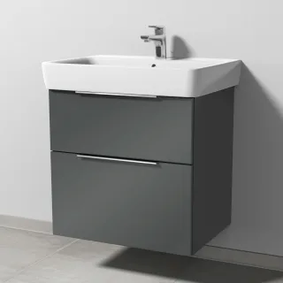 Sanipa 3way Waschtischunterbau zu Geberit Renova Plan Waschtisch mit 2 Auszügen, Anthrazit-Glanz UF87679