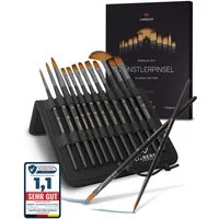 LIEBERGE Malpinsel Premium Set – 12 Pinsel für Acryl, Aquarell, Öl, inkl. Präsenter, (Set, 12 St., Pinselpräsenter, Flachpinsel, Fächerpinsel, Rundpinsel, Schrägpinsel), Synthetikhaar, vegan, langlabig, hohe Farbaufnahme, Anfänger, Profis