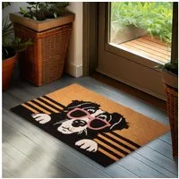 BRUBAKER Fußmatte Hund mit Sonnenbrille - 45 x 75 cm Schmutzfangmatte - Braun, Rechteckig, Höhe: 16 mm, Fußmatte für Außen und Innen aus Kokos - Wetterfest und Rutschfest