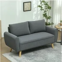 HOMCOM 2-Sitzer mit 2 Kissen, 54cm extra tiefen Sitzen, Holzrahmen, aus Cord, Doppelsofa 1 Teile, für Wohnzimmer Schlafzimmer Büro, 145 x 75 x 78 cm, Dunkelgrau