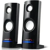 Audiocore AC860 PC-Lautsprecher Stereo, 2.0 (USB, AUX-Kabel, 8 W, Blaue LED-Beleuchtung Stereo-Lautsprecher 2.0 PC 8 Watt RMS Schwarz)