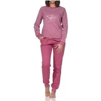 Normann Pyjama Kuscheliger Damen Schlafanzug lang mit Bündchen und Stern Motiv