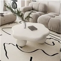 Odikalo Couchtisch Beistelltisch Wohnzimmertisch mit Speicherfunktion (Cremefarbener wolkenförmiger Couchtisch moderner minimalistischer Couchtisch in Blütenblattform mit kugelförmigen Beinen cremeweiß kinder-und haustierfreundlich platzsparender Woh