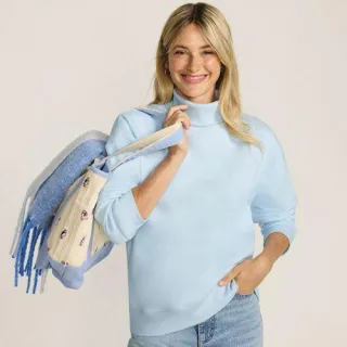 Serious Sweats Rollkragenpullover, Damen,  Blau, Baumwoll-Mischung/Polyester-Mischung, by Lands' End