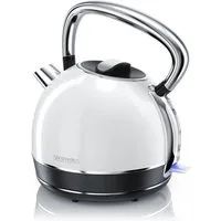 Arendo Wasserkocher Retro Edelstahl Teekessel im Vintage Style, GS Geprüft, weiß, 1,7 l, 2200 W, Überhitzung & Trockenkochschutz, automatische Abschaltung, Kalkfilter