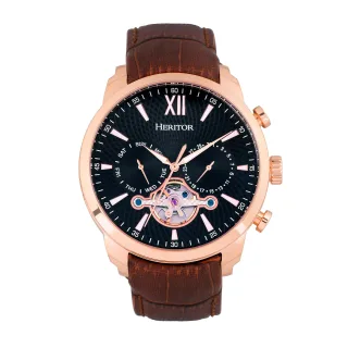 Heritor Automatik Arthur Semi-Skelett Lederarmbanduhr mit Tag/Datum