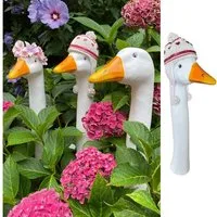 Online-Fuchs Gartenfigur Gänsehals Gartenstecker Gans - lustige Deko Gartenfiguren, Beetstecker, Gänsekopf für außen, 35 bis 38 cm groß